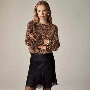 J. Crew Brushed Cashmere Shrunken Crewneck Sweater in Leopard Print Small